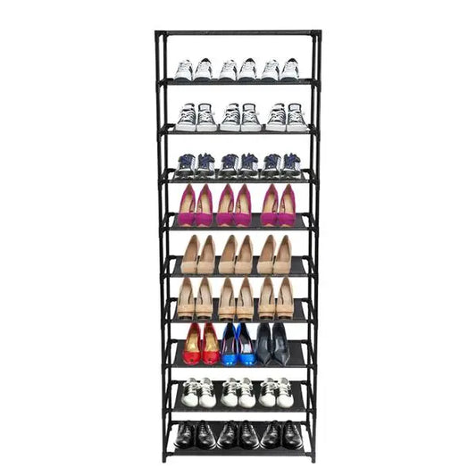 10 Tier Stackable Shoe Rack Storage Shelves - Stainless Steel Frame Holds 50 Pairs Of Shoes - Torange