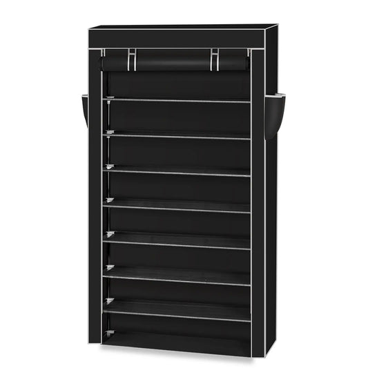 10 Tiers Shoe Rack with Dustproof Cover Closet Shoe Storage Cabinet Organizer Black - Torange