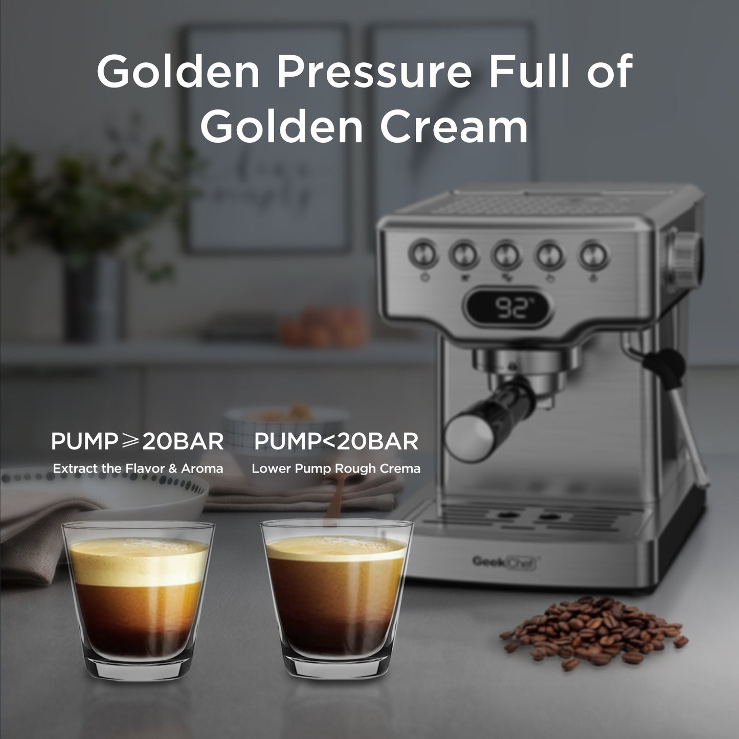 Geek Chef Espresso Machine,20 bar espresso machine with milk frothier for latte, cappuccino, Macchiato for home espresso maker,1.8L Water Tank, Stainless Steel Complimentary ESE Filter - Torange