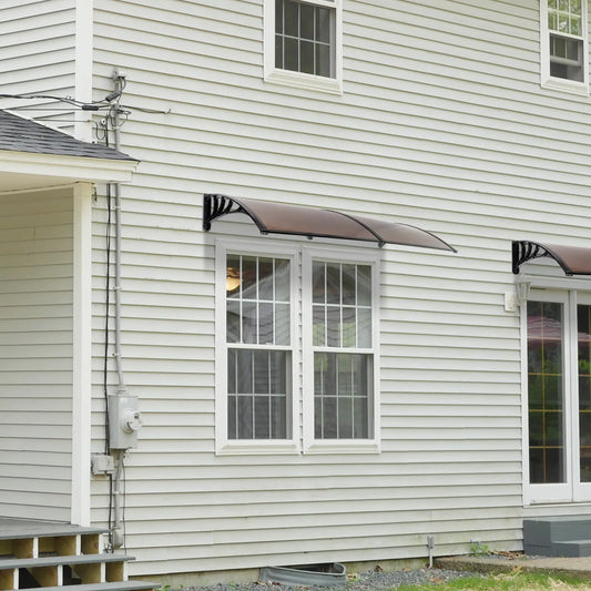 200 x 100 Household Application Door & Window Rain Cover Eaves Canopy Brown & Black Bracket - Torange