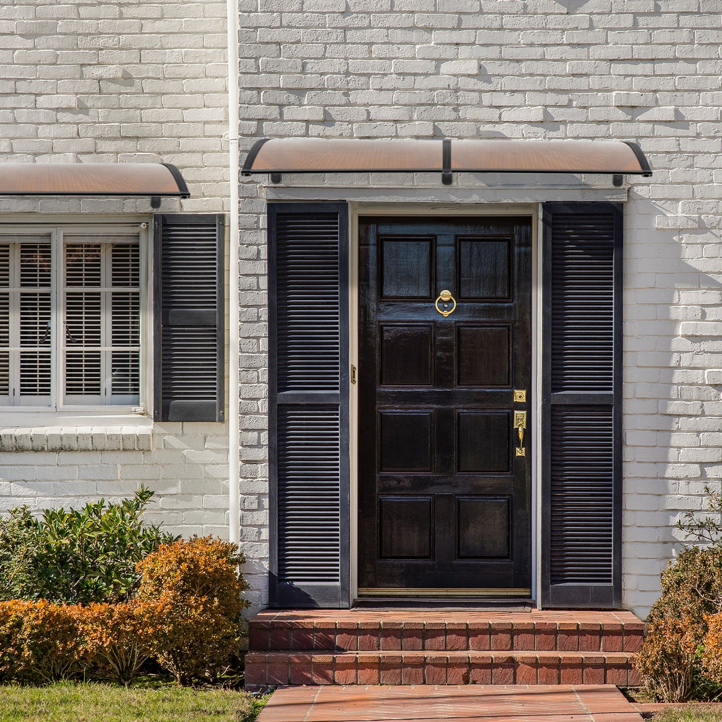 200 x 100 Household Application Door & Window Rain Cover Eaves Canopy Brown & Black Bracket - Torange