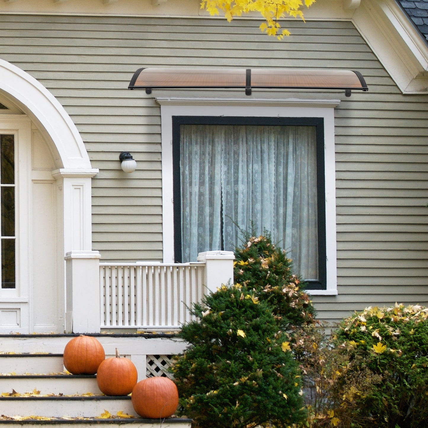 200 x 100 Household Application Door & Window Rain Cover Eaves Canopy Brown & Black Bracket - Torange