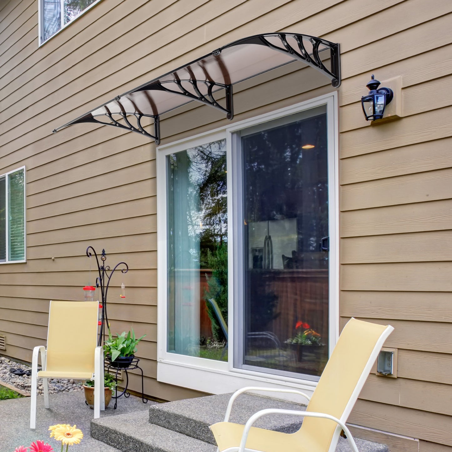 200 x 100 Household Application Door & Window Rain Cover Eaves Canopy Brown & Black Bracket - Torange