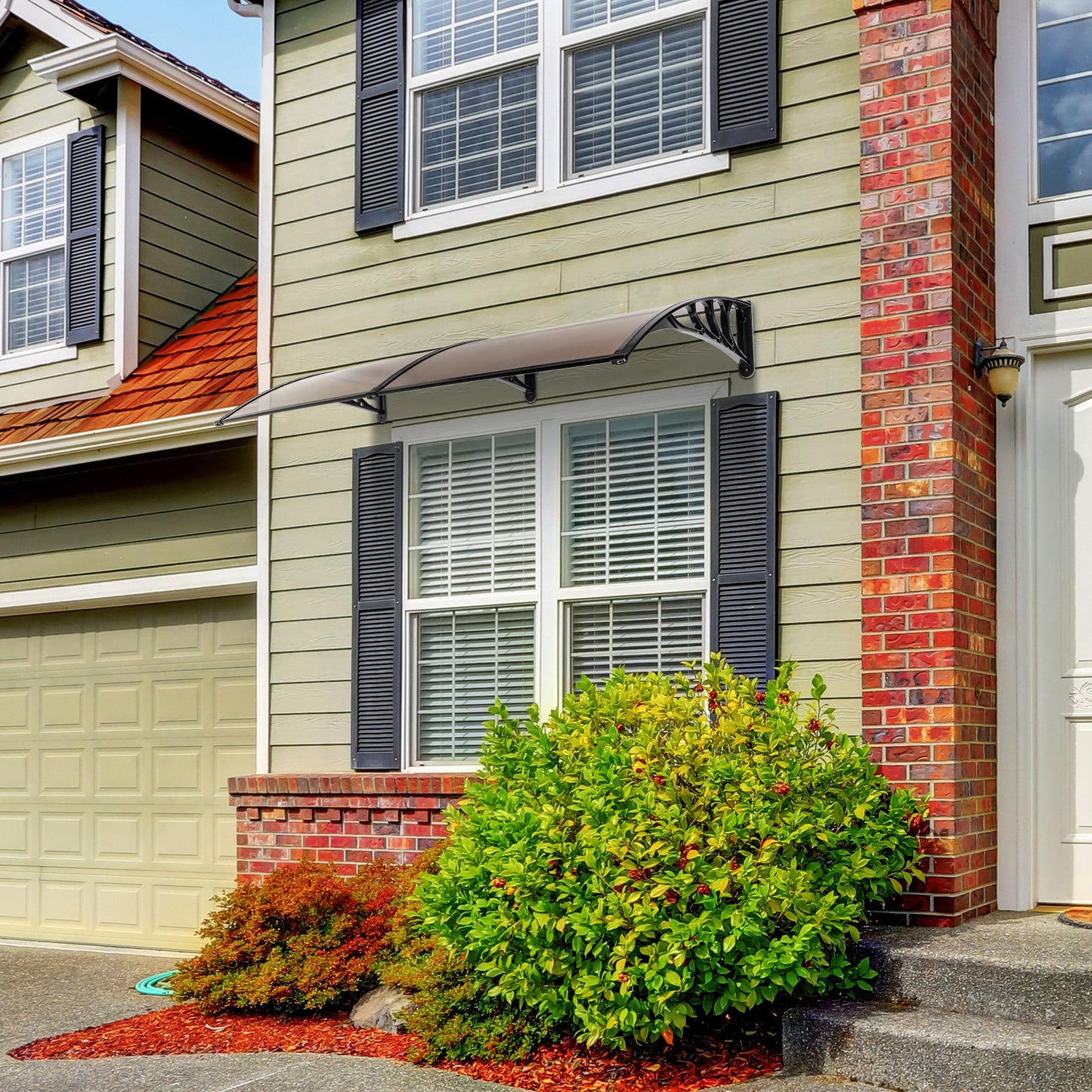 200 x 100 Household Application Door & Window Rain Cover Eaves Canopy Brown & Black Bracket - Torange