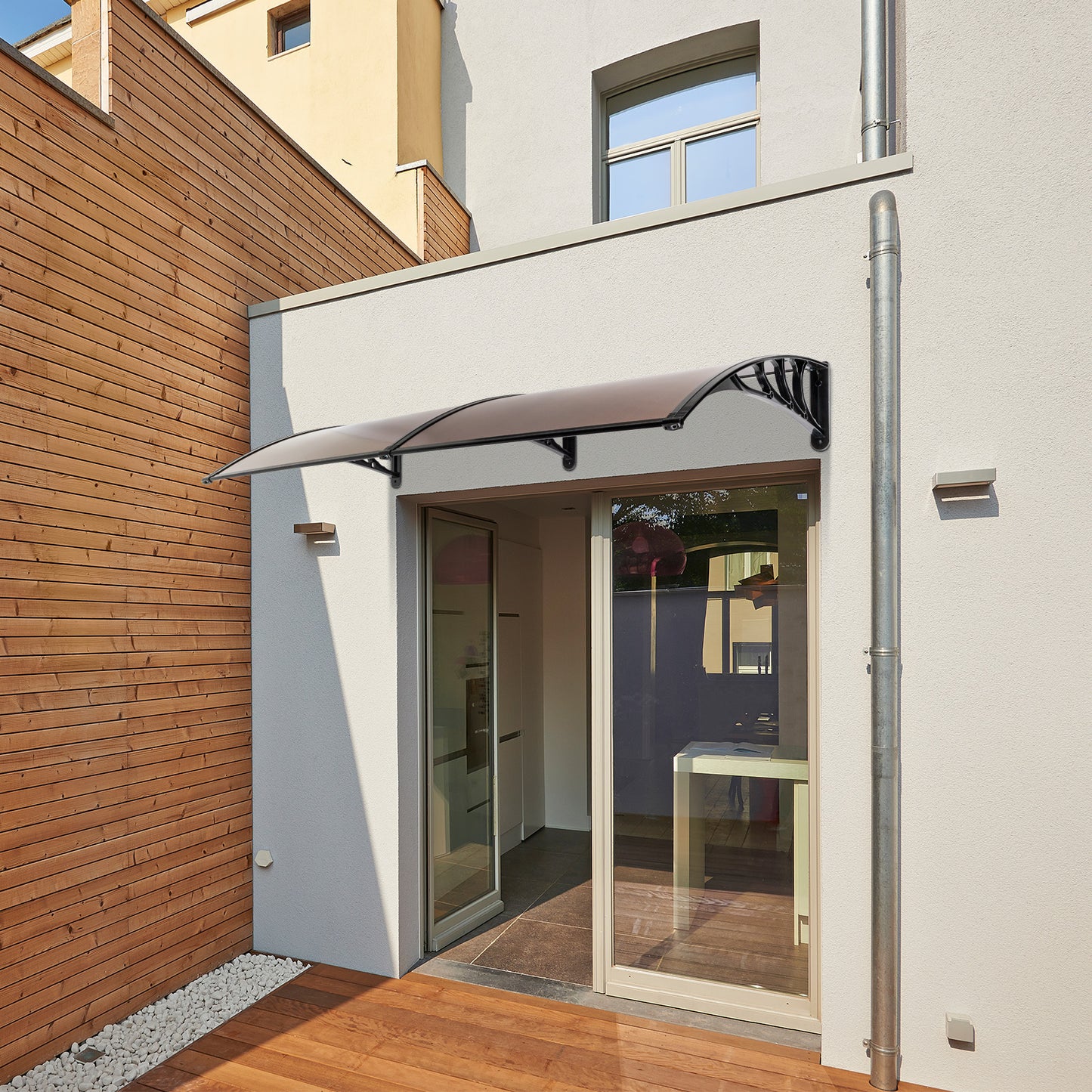 200 x 100 Household Application Door & Window Rain Cover Eaves Canopy Brown & Black Bracket - Torange