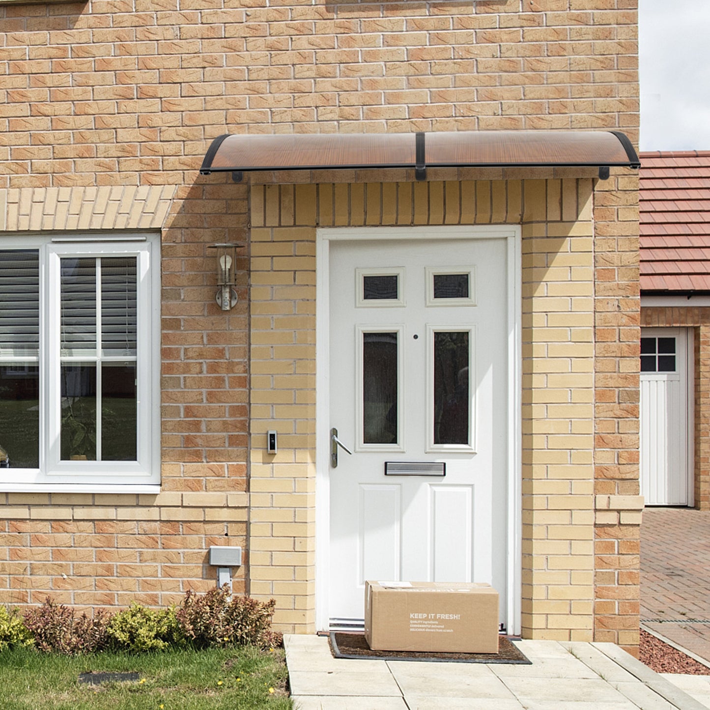 200 x 100 Household Application Door & Window Rain Cover Eaves Canopy Brown & Black Bracket - Torange