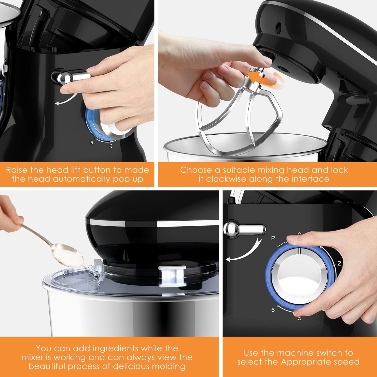 Food processor with 5.5 litre stainless steel bowl, 1500 W, silent multifunction version with metal bowl and meta whisk - Torange