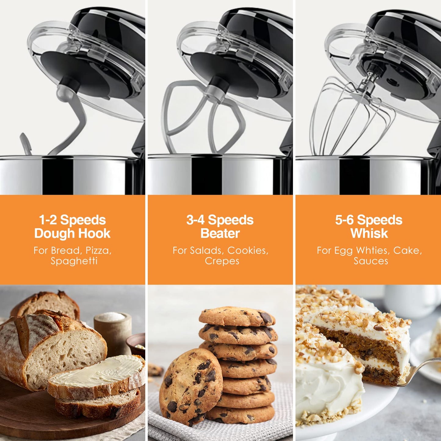 Food processor with 5.5 litre stainless steel bowl, 1500 W, silent multifunction version with metal bowl and meta whisk - Torange
