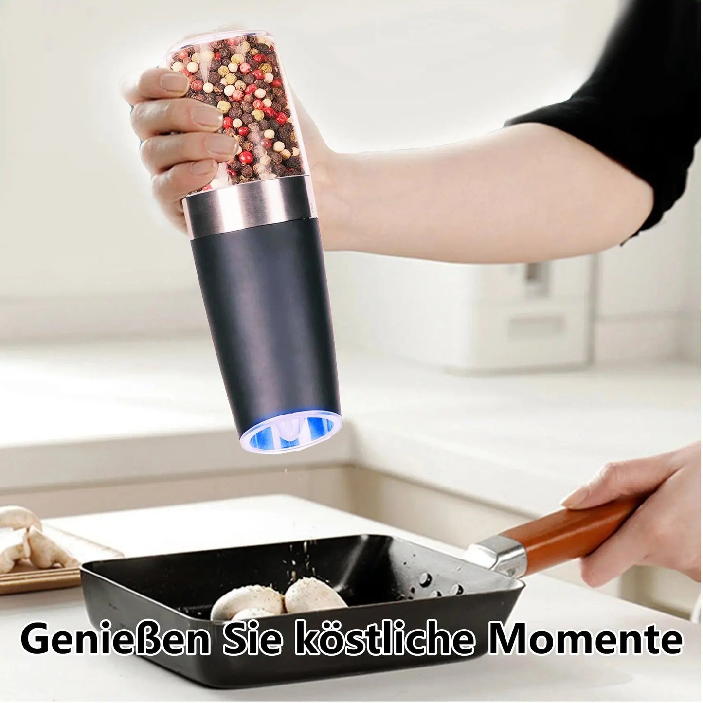 Gravity Electric Salt and Pepper Mill Set, Stainless Steel Automatic Pepper and Salt Miller, LED Blue Light, Battery Operated - Torange