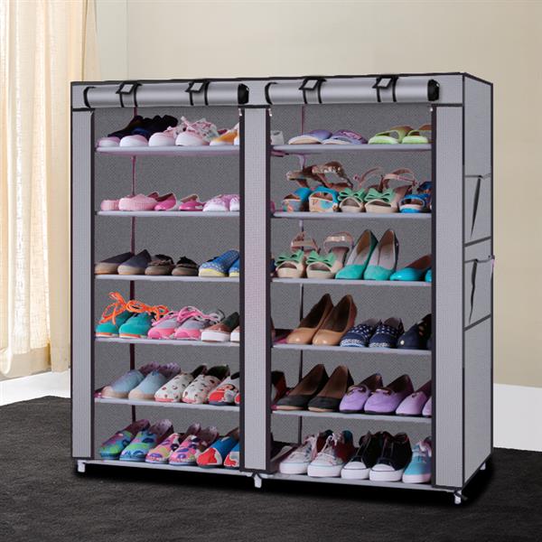 6-Row 2-Line 12 Lattices Non-woven Fabric Shoe Rack Gray - Torange