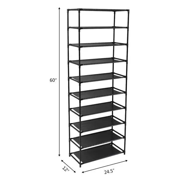 10 Tier Stackable Shoe Rack Storage Shelves - Stainless Steel Frame Holds 50 Pairs Of Shoes - Torange