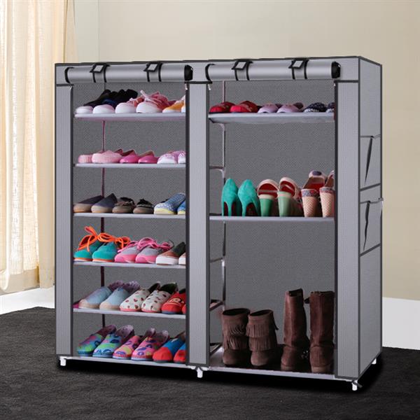 6-Row 2-Line 12 Lattices Non-woven Fabric Shoe Rack Gray - Torange