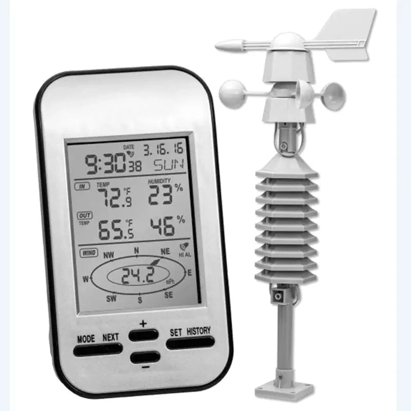 Wireless Weather Station Clock Dual Mount Wind Sensor LCD Outside Wind Speed Direction Home Chill Temperature Humidity Meter Torange