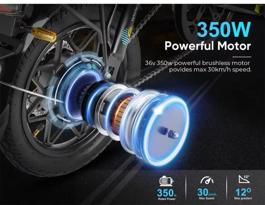 E-Bike SAMEBIKE YINYU14-T 350W Motor 36V7.8AH Lithium Battery City Commuting Electric Bicycle Adult 14 Inch Tire Electric Bi Torange