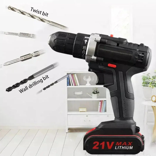21V Electric Impact Cordless Drill High-power Lithium Battery Wireless Rechargeable Hand Drill Home DIY Electric Power Tools DS