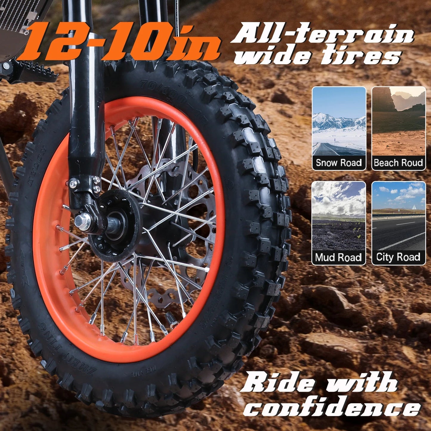 FREEBOY Electric Bike Y66 3000W Motor 48V30AH Battery Off-Road Electric Motorcycle 12/10 Inch Fat Tire All-Terrain E-Motorcycle Torange