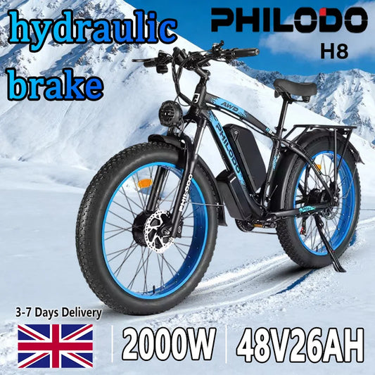 PHILODO H8 Electric Bike Peak Power 3000W Motor 48V26AH Lithium Battery Electric Bicycle Hydraulic Brake 26*4.0 Inch Tire E-Bike Torange