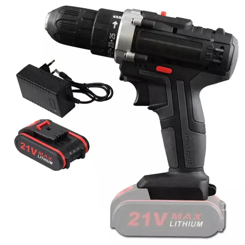 21V Electric Impact Cordless Drill High-power Lithium Battery Wireless Rechargeable Hand Drill Home DIY Electric Power Tools DS