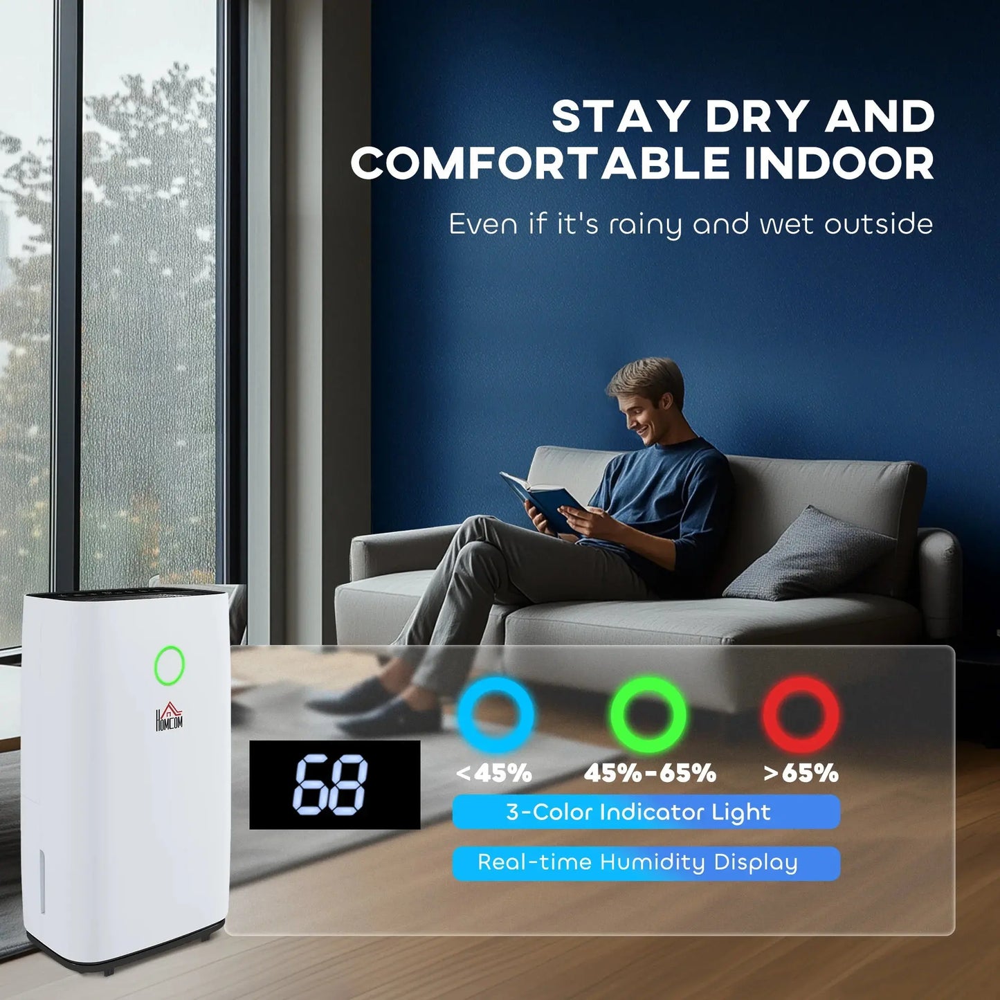 HOMCOM Electric Air Dehumidifier – 16L/Day (White) DS