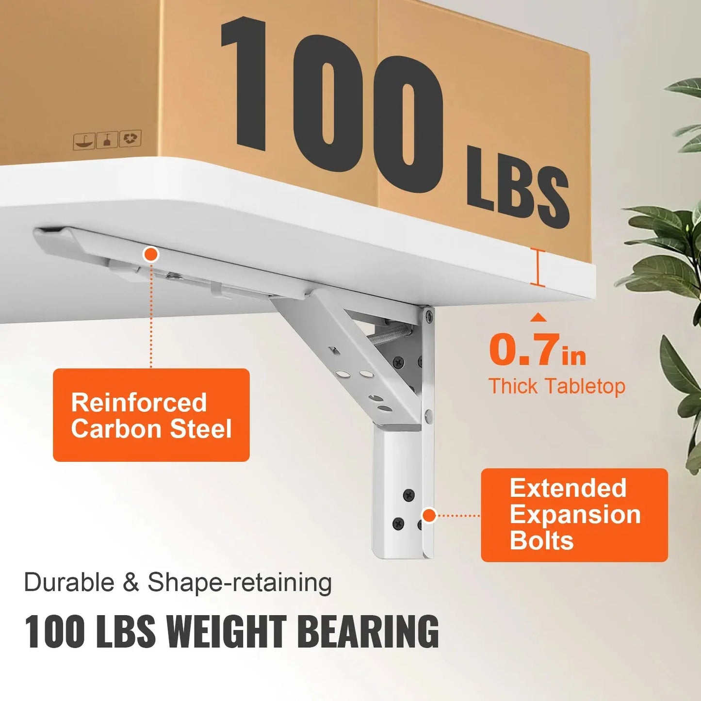 VEVOR Wall Mounted Folding Table Wall Mount Drop Leaf Table with Carbon Steel Bracket Wooden Desk for Dining Laundry Room Office Torange