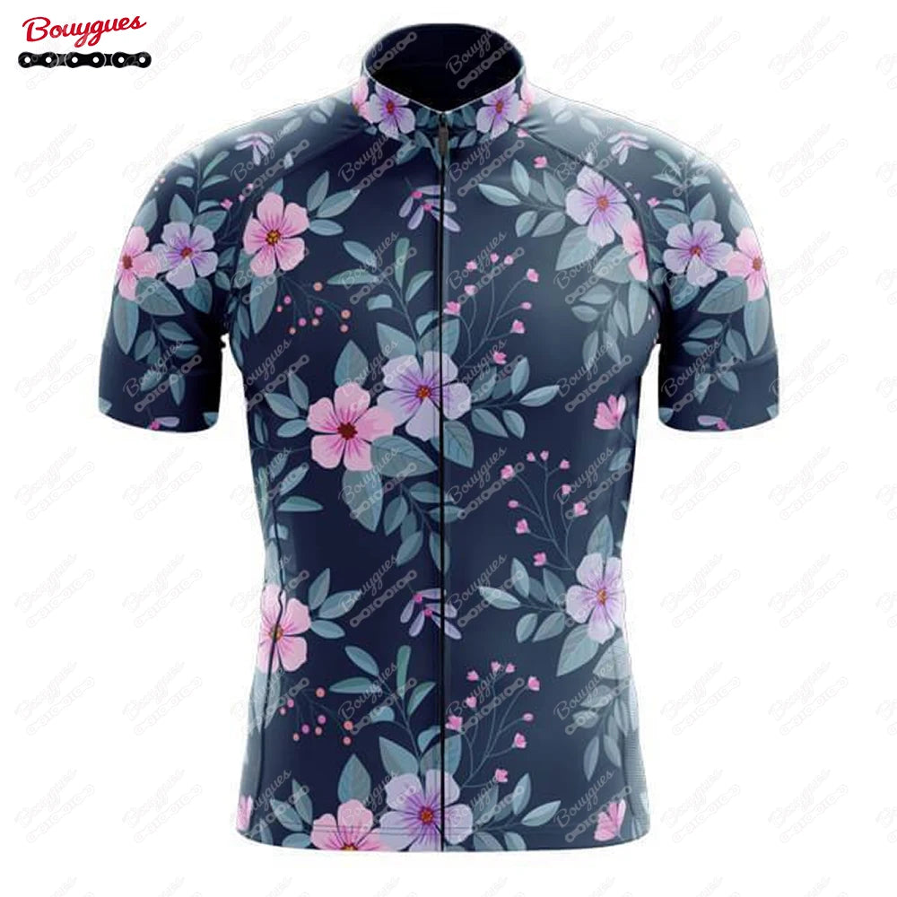 15 Styles Floral Cycling Jersey for Men Short Sleeve Reflective MTB Maillot Downhill Pro Team Mountain Bicycle Clothing Summer Torange
