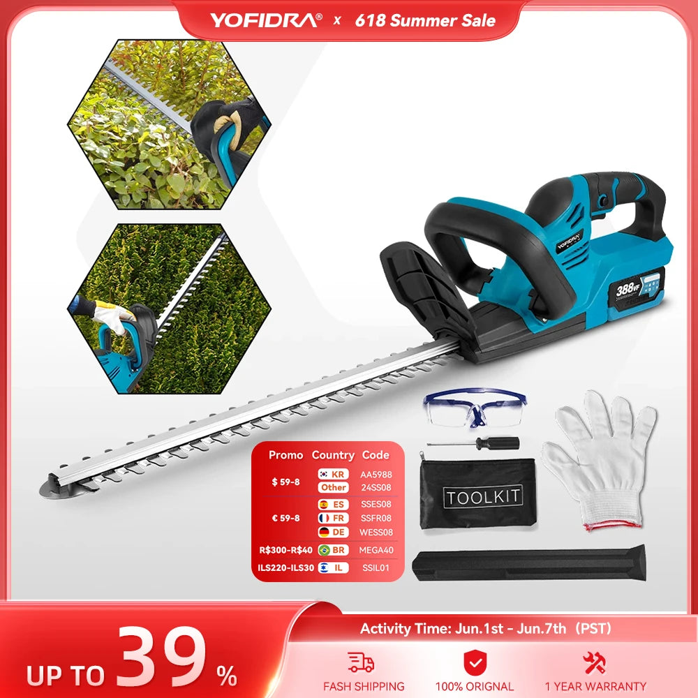 YOFIDRA 2000W Electric Hedge Trimmer 15000 RPM Lawn Mower Garden Landscaping Hedge Pruner Trimmer Tool For Makita 18V Battery