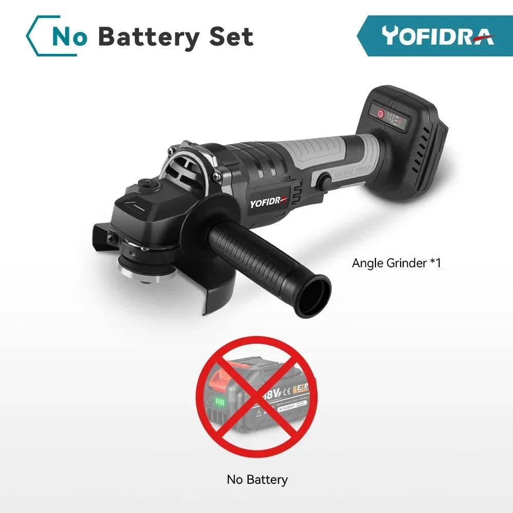 Yofidra 125mm Brushless Angle Grinder 3 Gears Variable Efficient Cordless Rechargeable Grinding Power Tool For Makita 18VBattery