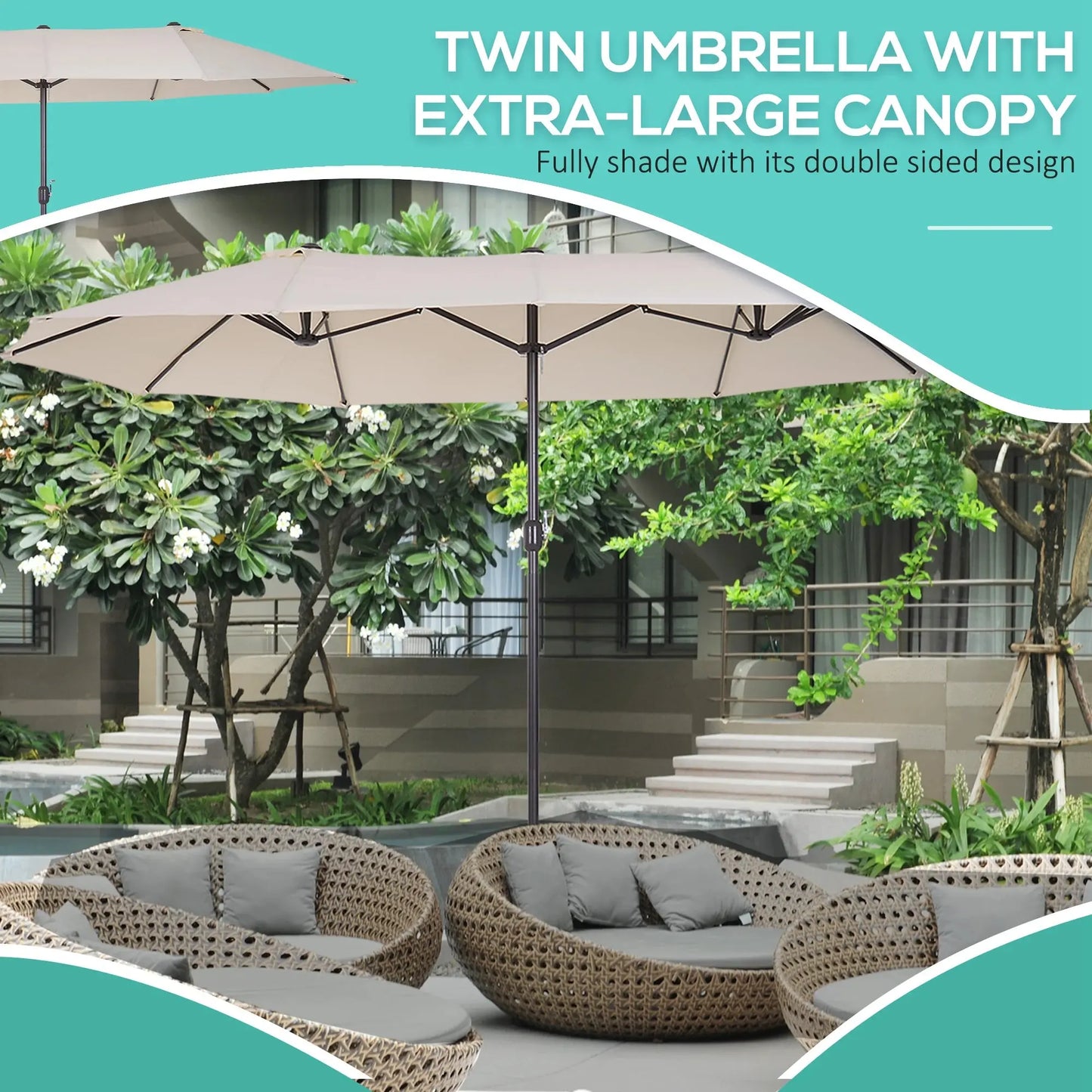 Outsunny Double Canopy Sun Umbrella – 4.6M Diameter (Beige) DS