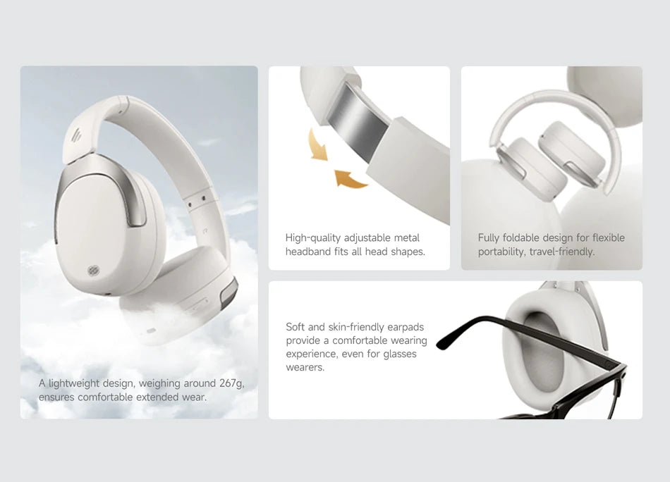 Edifier W830NB Wireless Headphones Bluetooth 5.4 Active Noise Cancelling Hi-Res Over-Ear Headset LDAC Foldable -45dB ANC 94H
