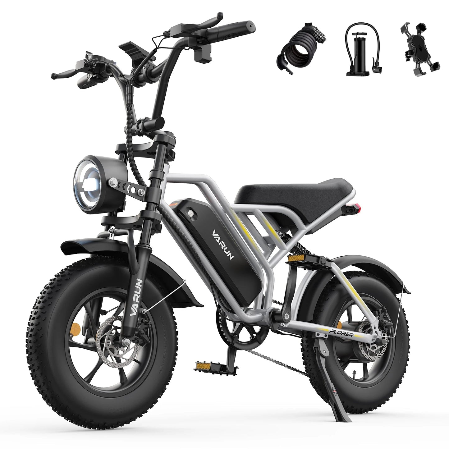 VARUN Plorer Adult E-bike 250W Motor 48V 13AH Battery Electric Bike 16 Inch Fat Tire E-Mountain Bike Off-Road Electric Bicycle Torange