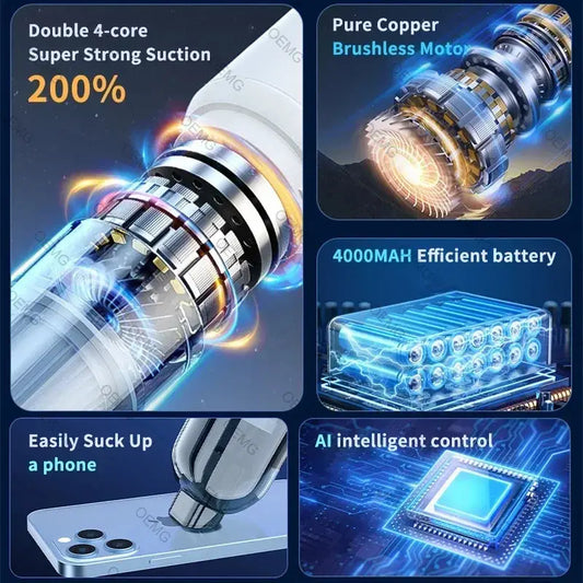 135000PA Mini Portable Wireless Car Vacuum Cleaner Strong Suction Cleaning Machine Car Cleaner for Home Appliance DS