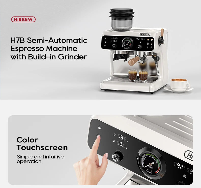 HiBREW Upgraded Dual Boiler Barista Pro Espresso Coffee Machine Built-in Grinder With 30 Size Settings for Cafe Hotel Restaurant