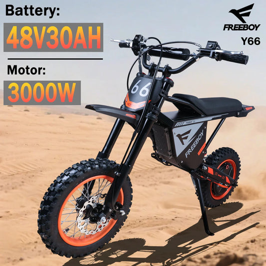 FREEBOY Electric Bike Y66 3000W Motor 48V30AH Battery Off-Road Electric Motorcycle 12/10 Inch Fat Tire All-Terrain E-Motorcycle Torange