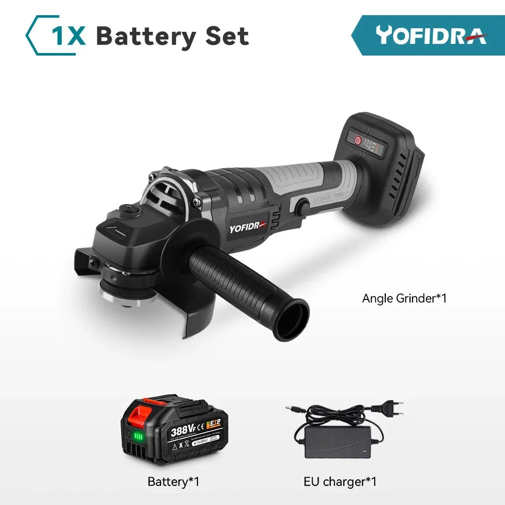 Yofidra 125mm Brushless Angle Grinder 3 Gears Variable Efficient Cordless Rechargeable Grinding Power Tool For Makita 18VBattery