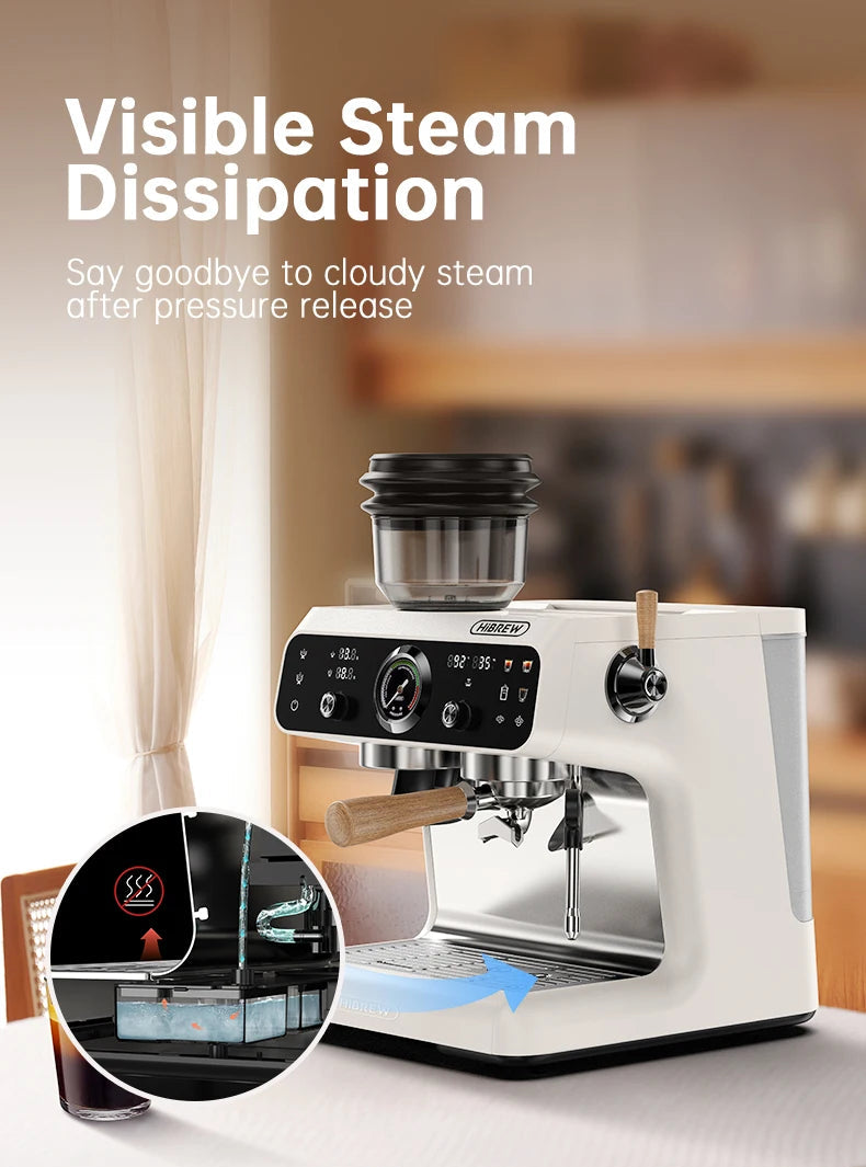 HiBREW Upgraded Dual Boiler Barista Pro Espresso Coffee Machine Built-in Grinder With 30 Size Settings for Cafe Hotel Restaurant
