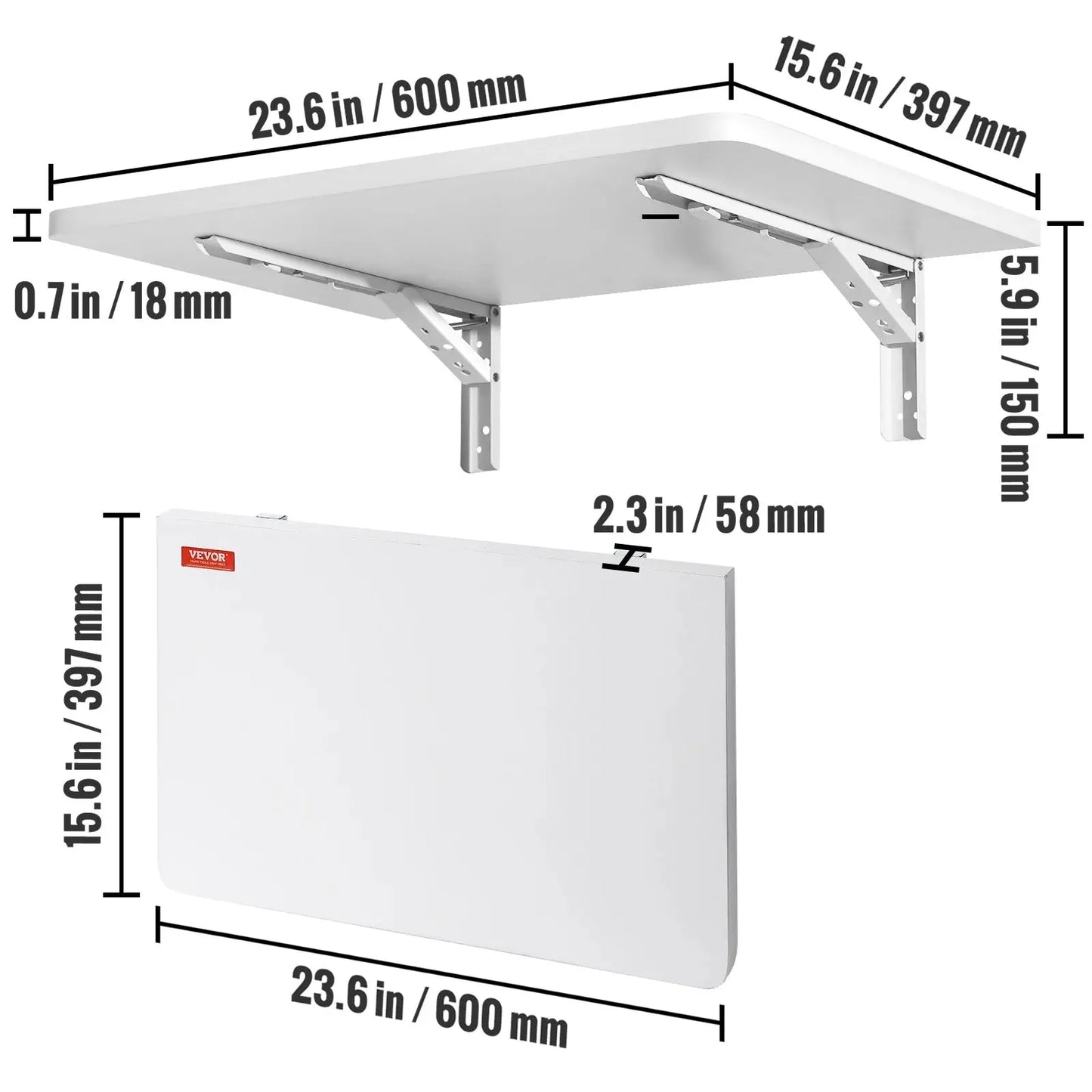 VEVOR Wall Mounted Folding Table Wall Mount Drop Leaf Table with Carbon Steel Bracket Wooden Desk for Dining Laundry Room Office Torange