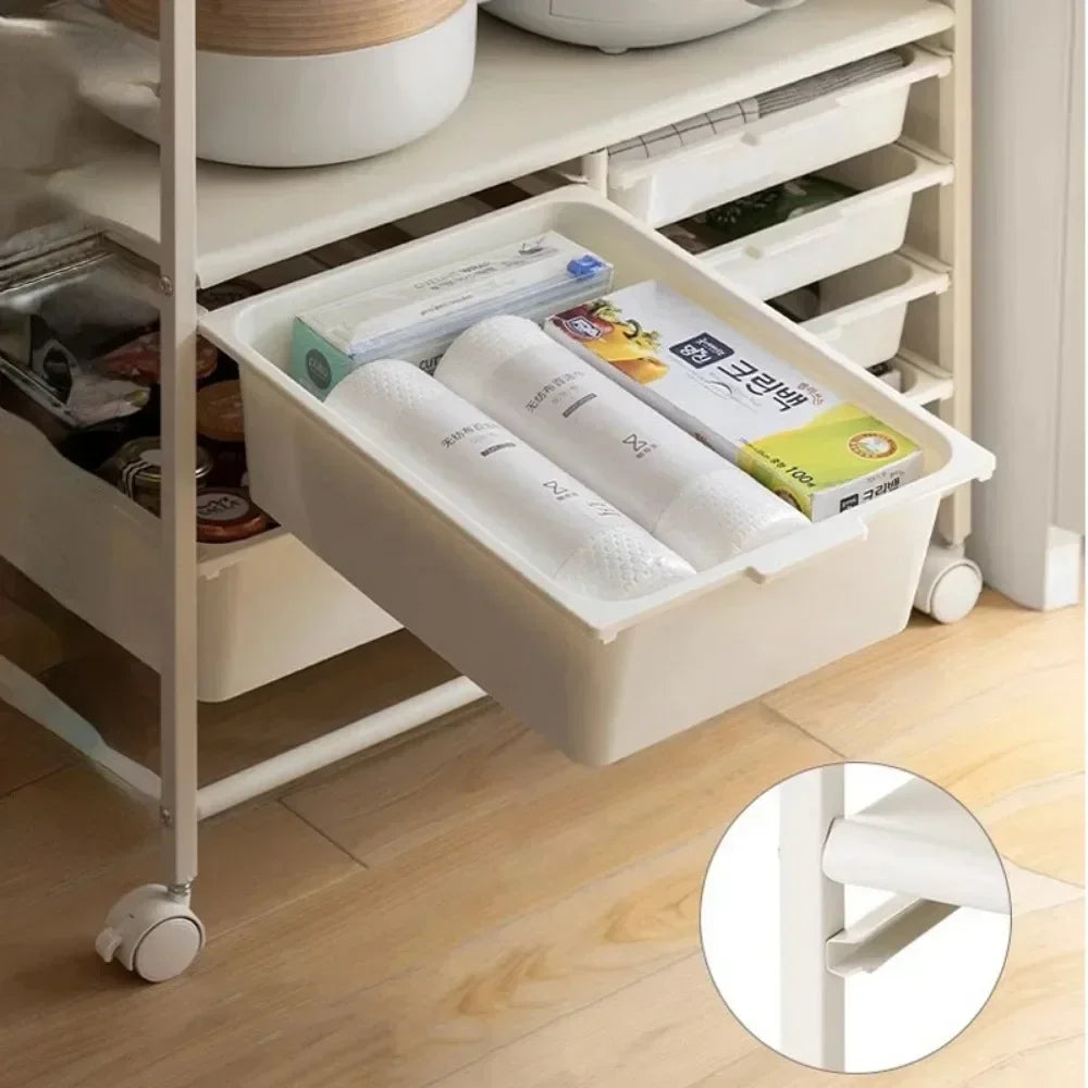 Multi Layer Kitchen Cart Side Cabinets Moving Cabinet Multi-Functional Fold Extension Design Handcart Microwave Storage Cart
