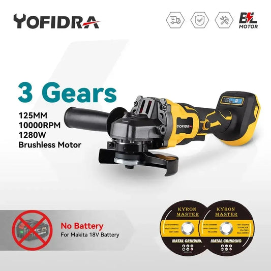 125mm Brushless Angle Grinder for Makita 18V Lithium Battery M14 10000Rpm 3 Gears Variable Cutting Grinding Polishing Power Tool Torange