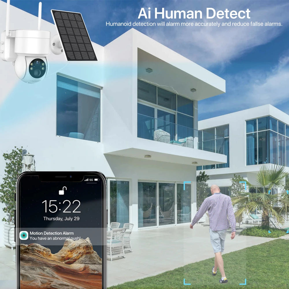 WiFi PTZ Camera Outdoor Wireless Solar IP Camera 4MP HD Built-in Battery Video Surveillance Camera Long Time Standby iCsee APP - Torange