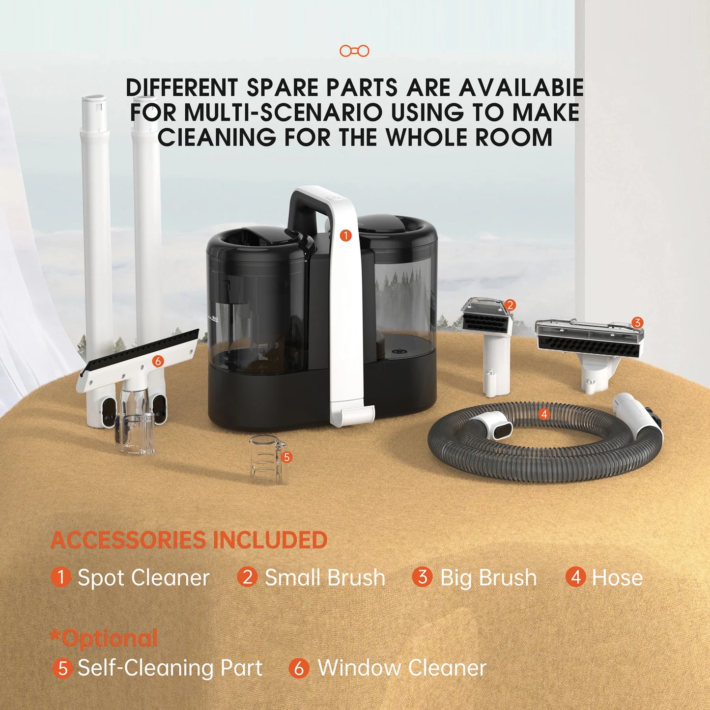 GOOVI Spot Cleaner 600/450W 15/11KPa Handheld Carpet Cleaner for Sofa Curtain Spray Suction Integrated Machine Clean Machine