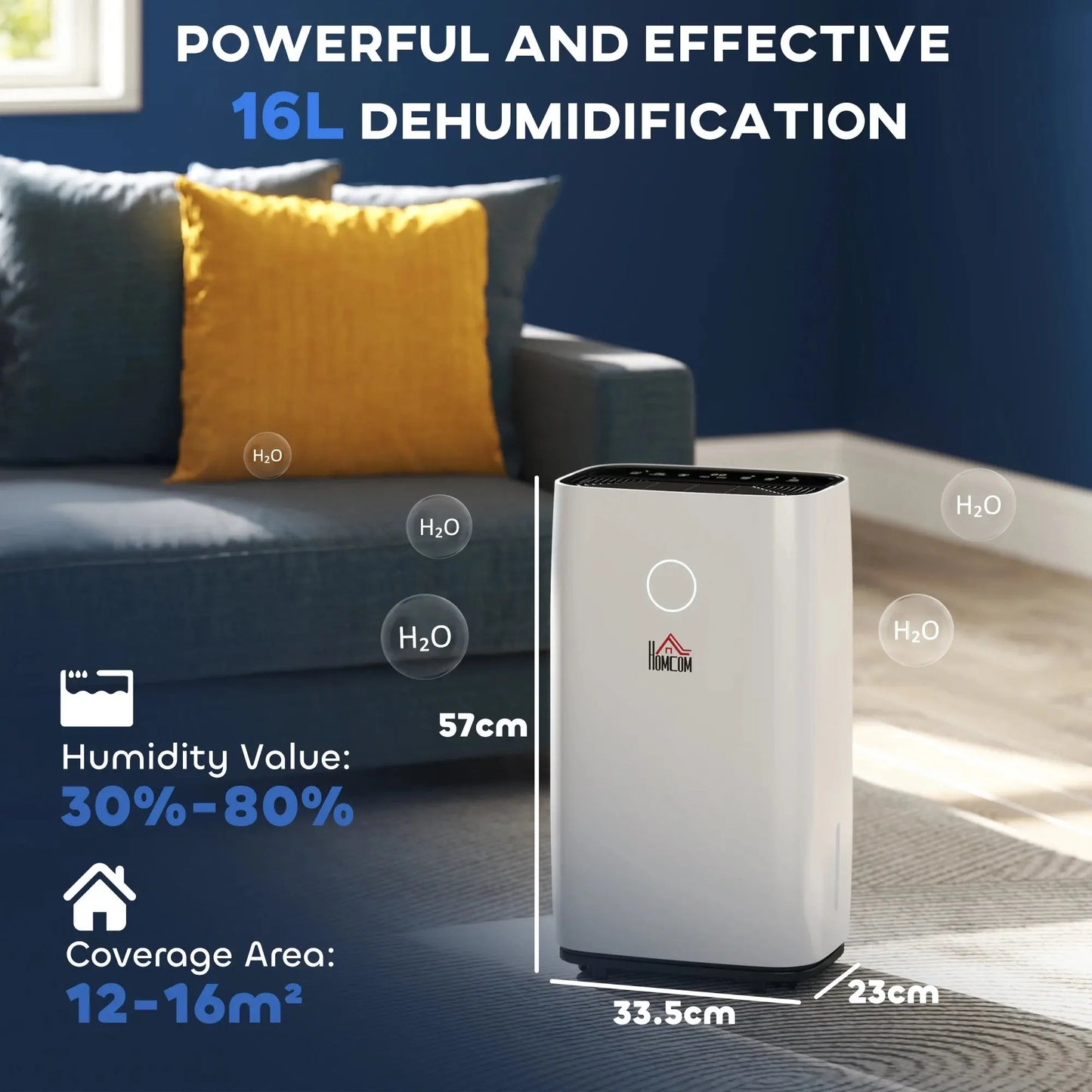 HOMCOM Electric Air Dehumidifier – 16L/Day (White) DS