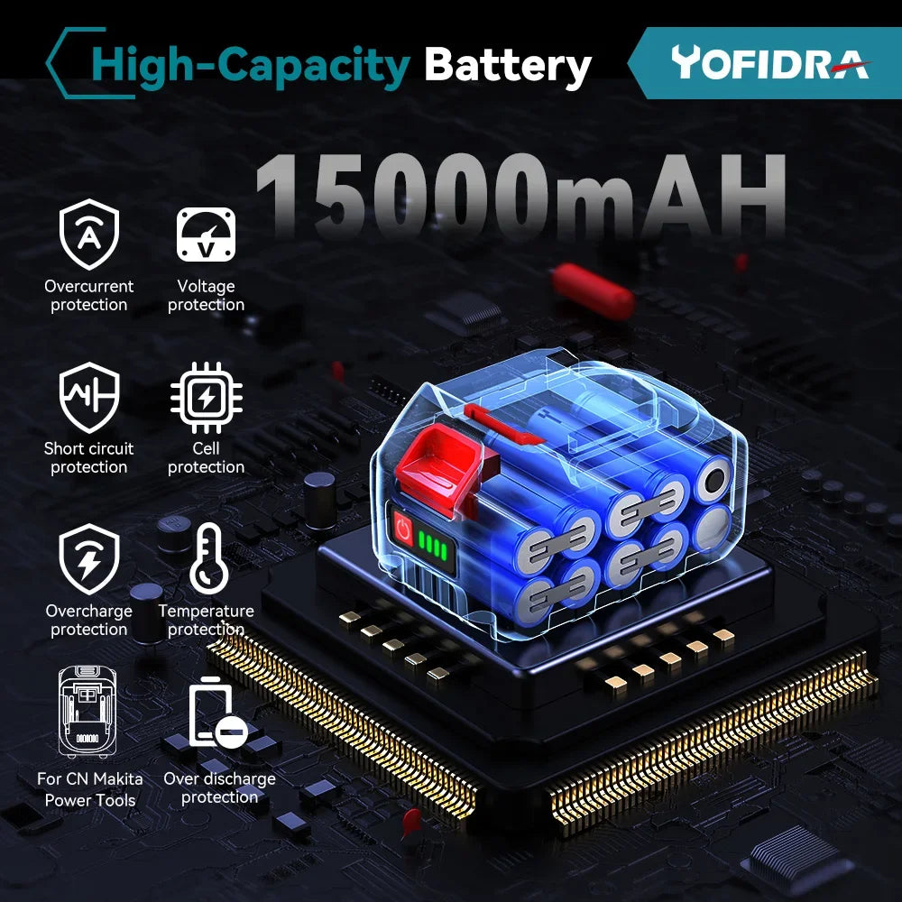 Yofidra 125mm Brushless Angle Grinder 3 Gears Variable Efficient Cordless Rechargeable Grinding Power Tool For Makita 18VBattery