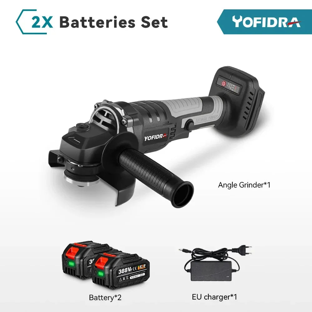 Yofidra 125mm Brushless Angle Grinder 3 Gears Variable Efficient Cordless Rechargeable Grinding Power Tool For Makita 18VBattery