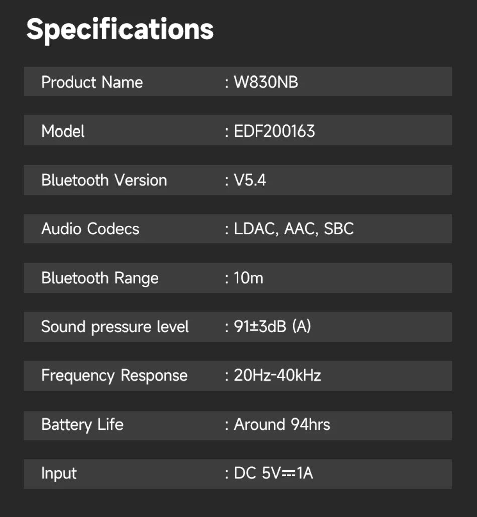 Edifier W830NB Wireless Headphones Bluetooth 5.4 Active Noise Cancelling Hi-Res Over-Ear Headset LDAC Foldable -45dB ANC 94H