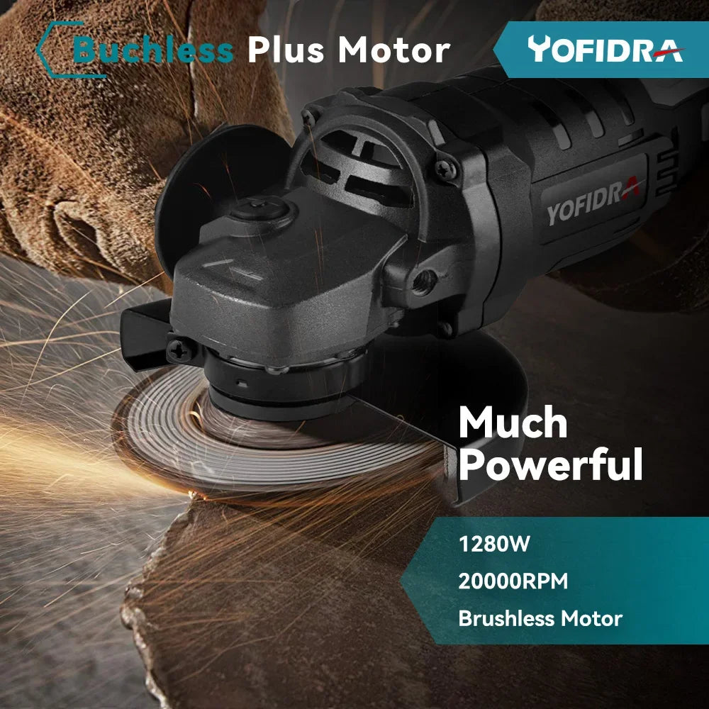 Yofidra 125mm Brushless Angle Grinder 3 Gears Variable Efficient Cordless Rechargeable Grinding Power Tool For Makita 18VBattery