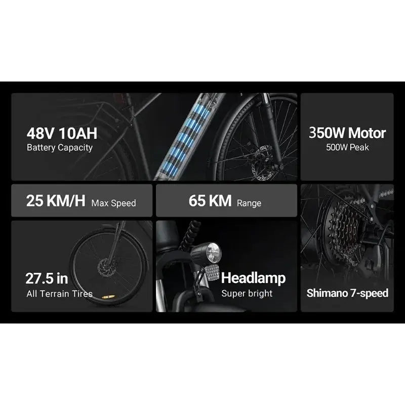 Electric Bicycle DYU C5 350W Brushless Motor 48V10AH Built-in Lithium Battery E-bike 27.5 Inch Tire Adult Urban Electric Bike Torange