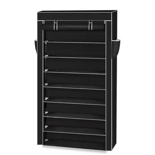 10 Tiers Shoe Rack with Dustproof Cover Closet Shoe Storage Cabinet Organizer Black - Torange
