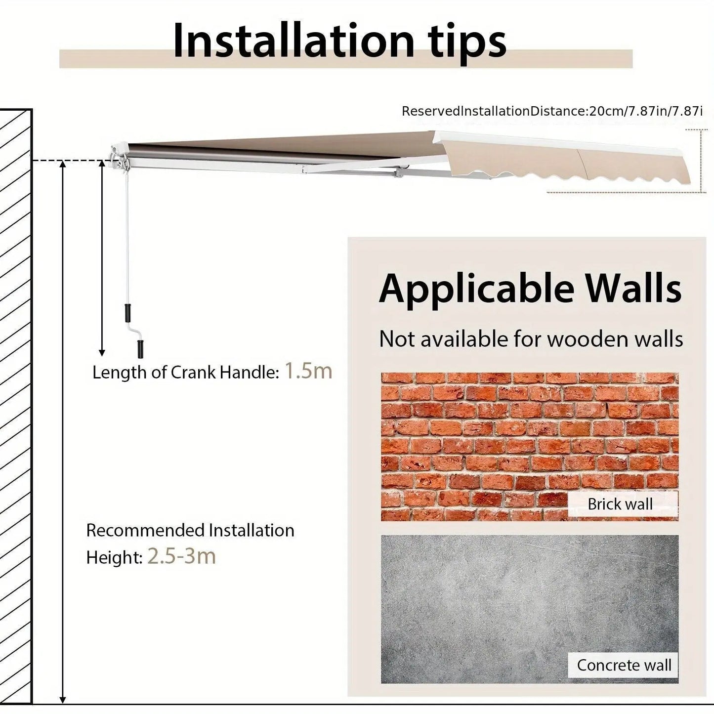 Costway 3.6 x 3m Patio Awning Manual Garden Canopy Sun Shade Retractable Shelter Outdoor - Torange
