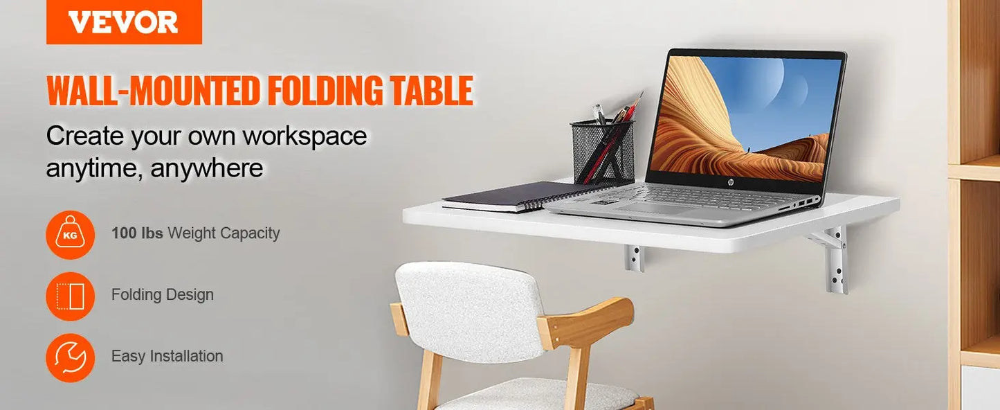 VEVOR Wall Mounted Folding Table Wall Mount Drop Leaf Table with Carbon Steel Bracket Wooden Desk for Dining Laundry Room Office Torange