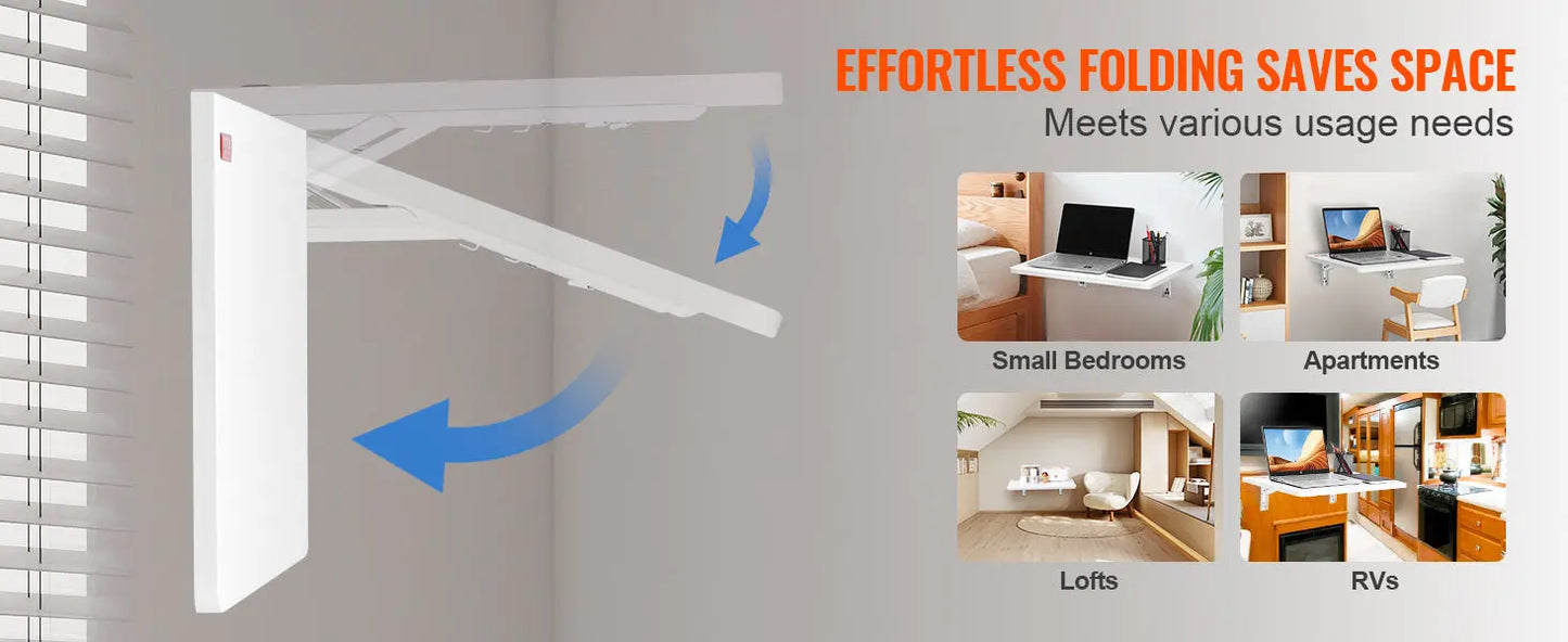 VEVOR Wall Mounted Folding Table Wall Mount Drop Leaf Table with Carbon Steel Bracket Wooden Desk for Dining Laundry Room Office Torange